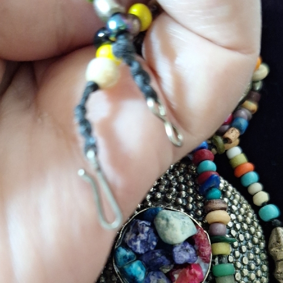 Multicolor Beaded Necklace with Silver Pendant - Picture 11 of 11